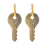 MizDragonfly Jewelry Kode Rhinestone Pave Gold Key Hoop Earrings
