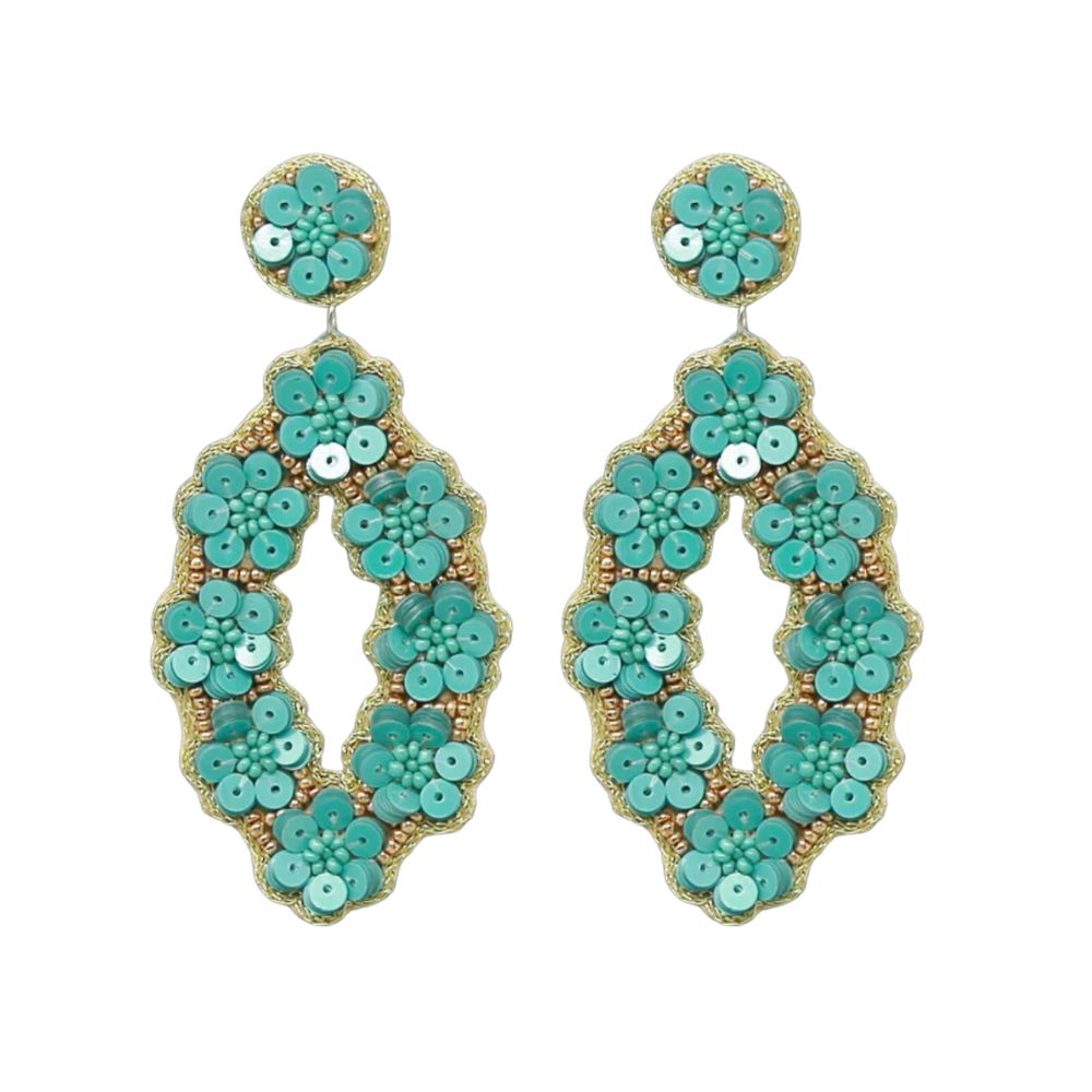 MizDragonfly Jewelry Lotus Mint Sequins Flower Statement Drop Earrings
