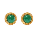 MizDragonfly Jewelry Mani Natural Green Stone Gold Plated Dome Stud Earrings