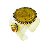 MizDragonfly Jewelry Napoleon Vintage Gold Coin Rhinestone White Lucite Bracelet