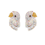 Parakeet Crystal AB Rhinestone Bird Stud Earrings