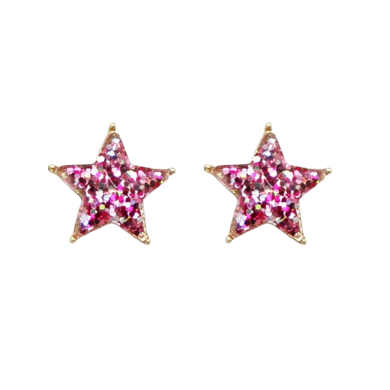 MizDragonfly Jewelry Pink Glitter Star Stud Earrings