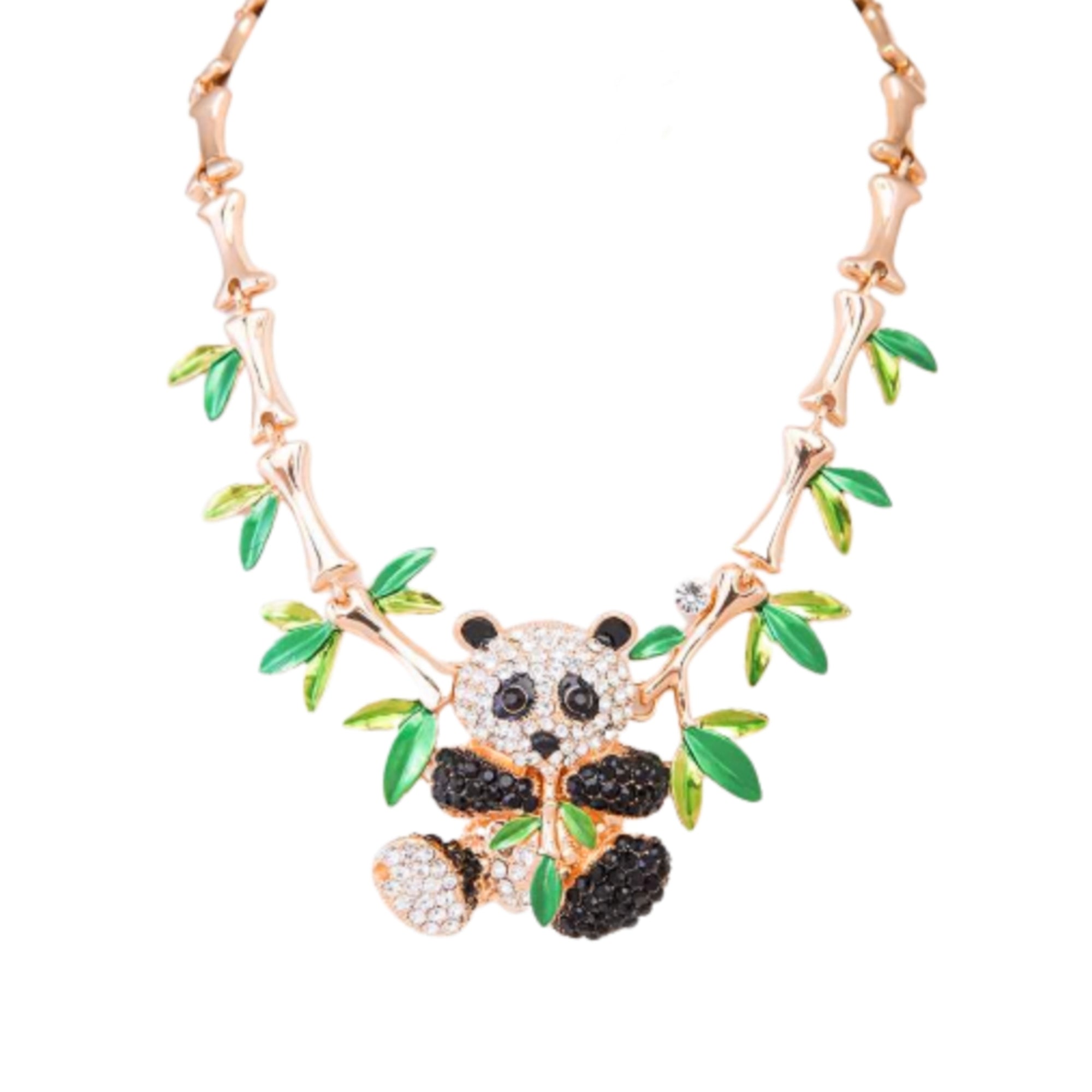 MizDragonfly Jewelry Pixiu Rhinestone Panda Collar Bamboo Necklace