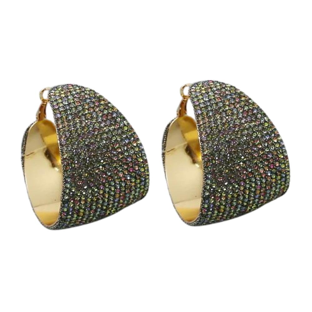 MizDragonfly Jewelry Selena Holographic Rhinestone Pave Statement Hoop Earrings