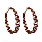 MizDragonfly Jewelry Soho Burgundy Woven Suede Gold Statement Hoop Earrings