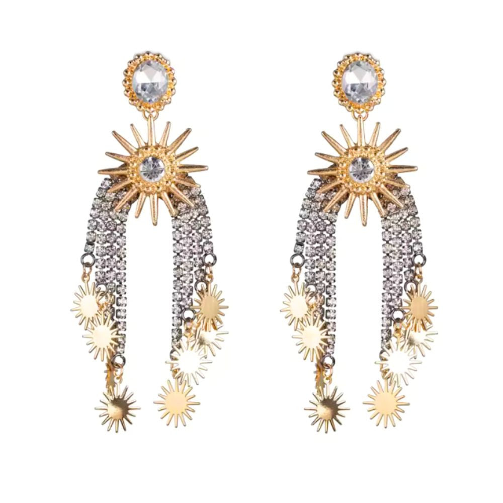 MizDragonfly Jewelry Solstice Clear Rhinestone Fringe Drop Statement Earrings