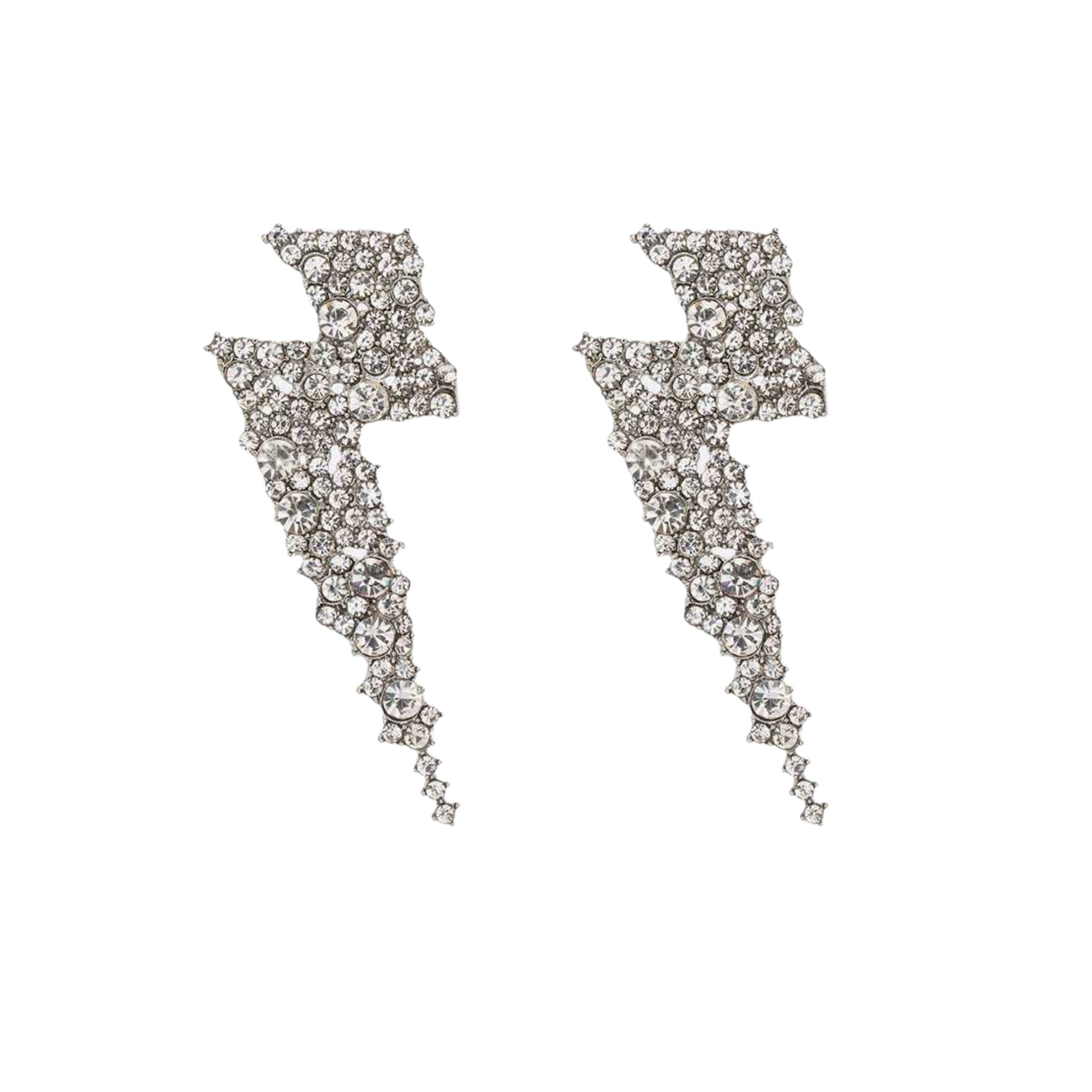 MizDragonfly Jewelry Thunder Lightening Bolt Silver Crystal Stud Earrings