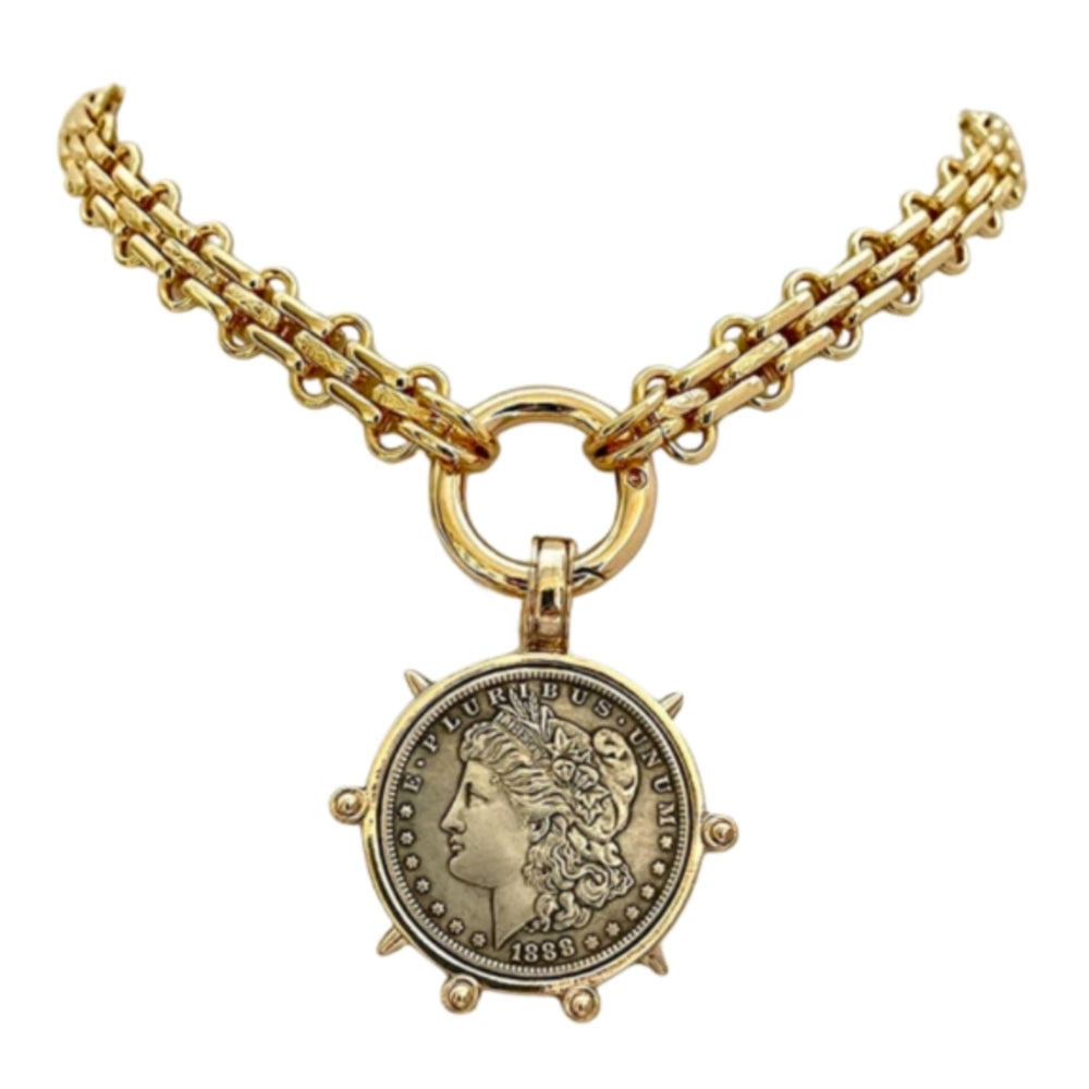 MizDragonfly Jewelry Vicountess Gold French Coin Statement Collar Necklace
