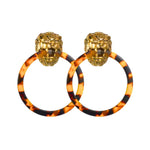 MizDragonfly Jewelry Wildcat Gold Lion Tortoise Resin Statement Hoop Earrings