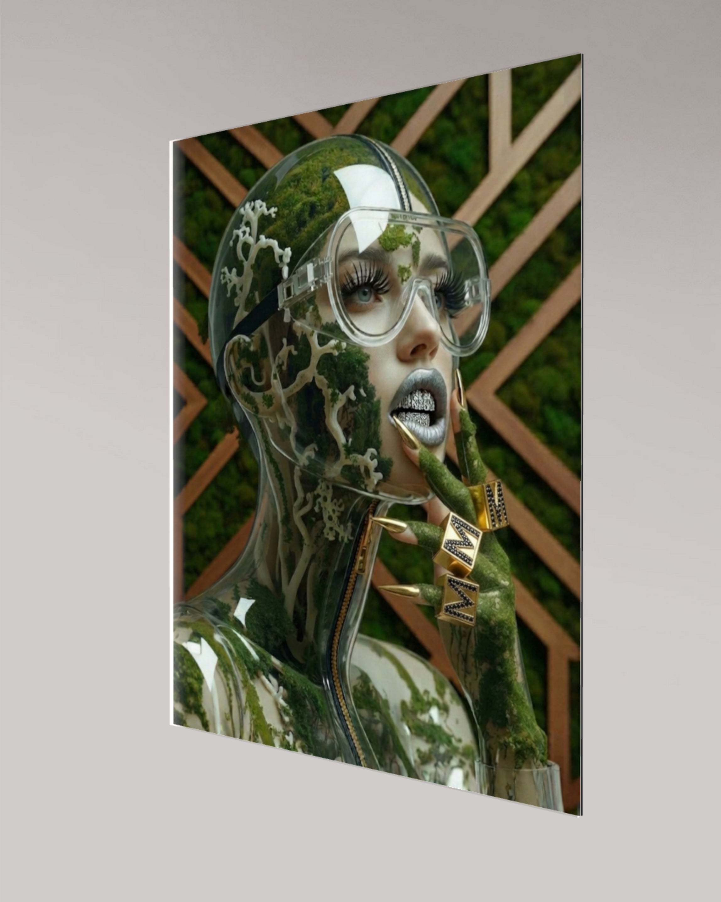 MizDragonfly Mother Nature Series: Qi fine art providing a side view of the artwork and luminosity coming from the 4mm acrylic glass side view
