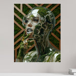 MizDragonfly Mother Nature Series: Qi fine art viewed from the side highlighting the artwork and luminosity coming from the 4mm acrylic glass side view.