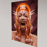 MizDragonfly Sugar Rush Series: Be Mine fine art providing a side view of the artwork and luminosity coming from the 4mm acrylic glass side view on a plain background wall