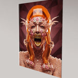 MizDragonfly Sugar Rush Series: Be Mine fine art providing a side view of the artwork and luminosity coming from the 4mm acrylic glass side view on a plain background wall