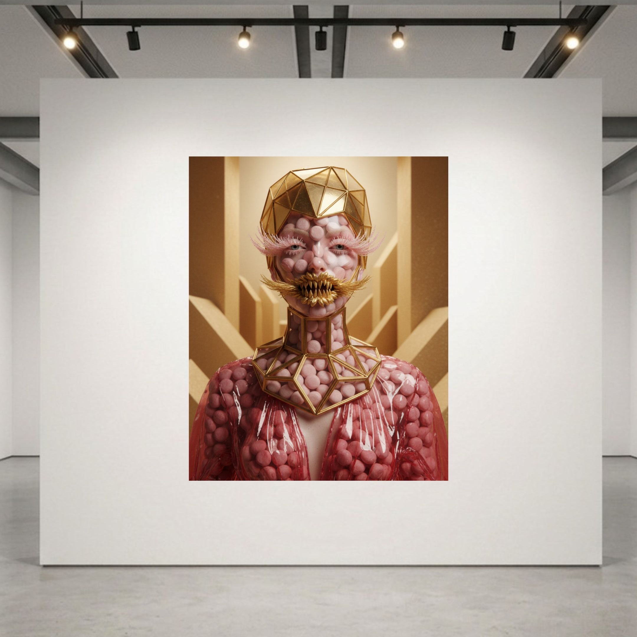 A museum-grade, premium framed Eye Candy art print by MizDragonfly displayed as a focal piece on a minimalist white wall in a luxury contemporary New York gallery