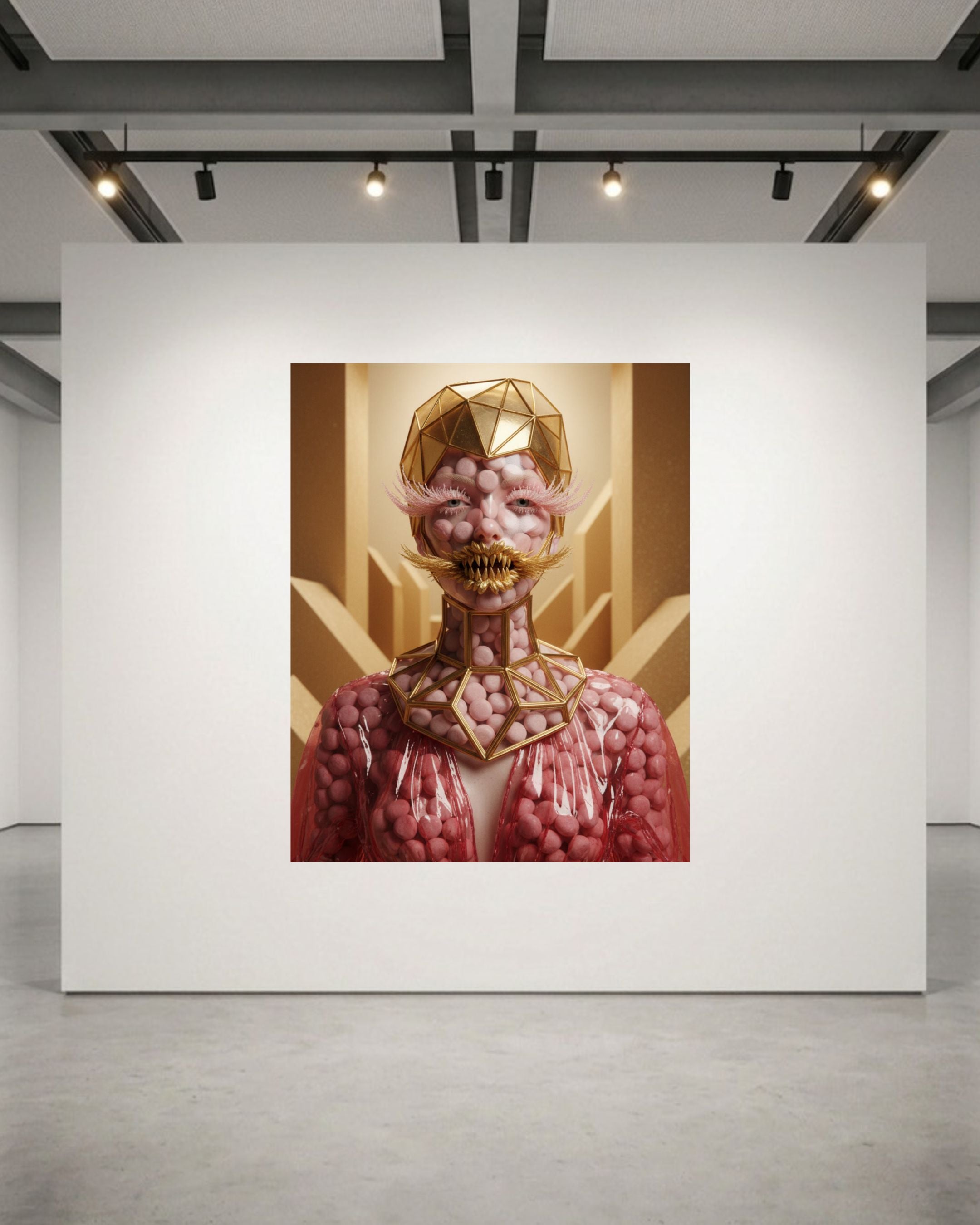 A museum-grade, premium framed Eye Candy art print by MizDragonfly displayed as a focal piece on a minimalist white wall in a luxury contemporary New York gallery