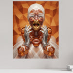 MizDragonfly Sugar Rush Series: Hot Lips fine art displaying red jelly lips, bright orange and white colours with the artwork mounted on a plain office wall. 