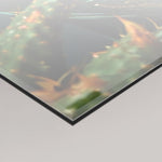 A close-up angled view of a 4mm glossy rectangular panel reflecting the MizDragonfly Vampire Rejuvenation series artwork 