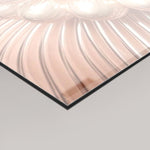 A close-up of a 4mm glossy acrylic glass panel featuring MizDragonfly's Volatile artwork set on a grey background.