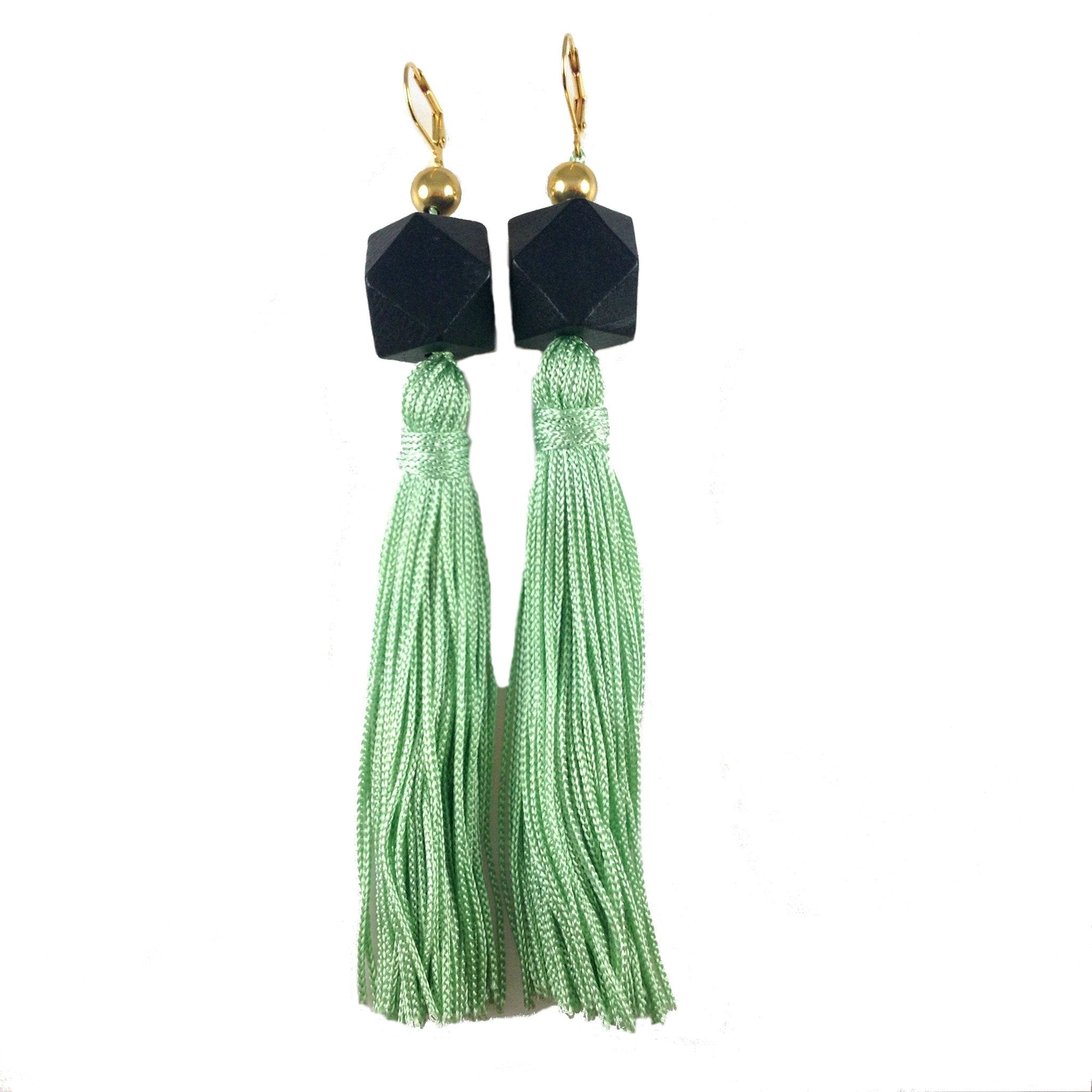 MizDragonfly Jewelry Gaga Mint Natural Wood Silk Tassle Gallery