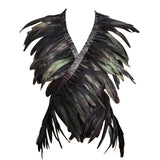 MizDragonfly Clothing Calliope Natural Black Feathers Shrug Cape