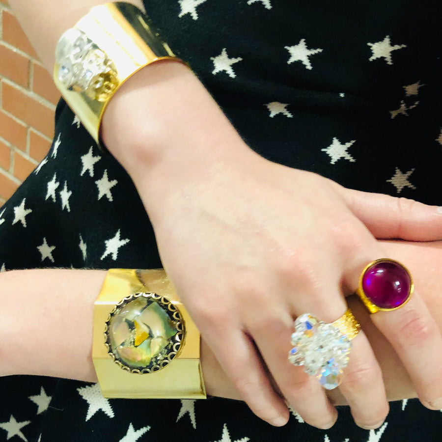 Riviera Vintage Multi-Color Lucite Dome Geometric Gold Bracelet