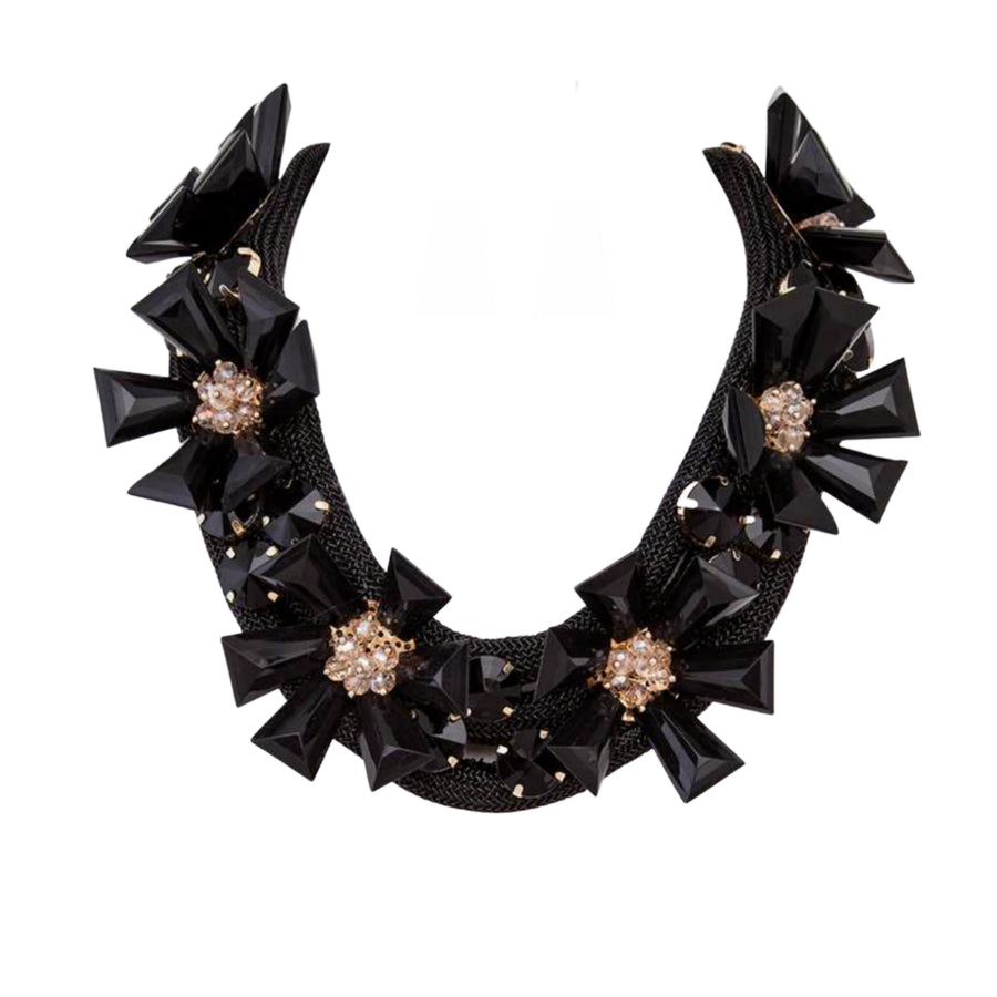 MizDragonfly Black Lavish Flower Beaded Rope Necklace