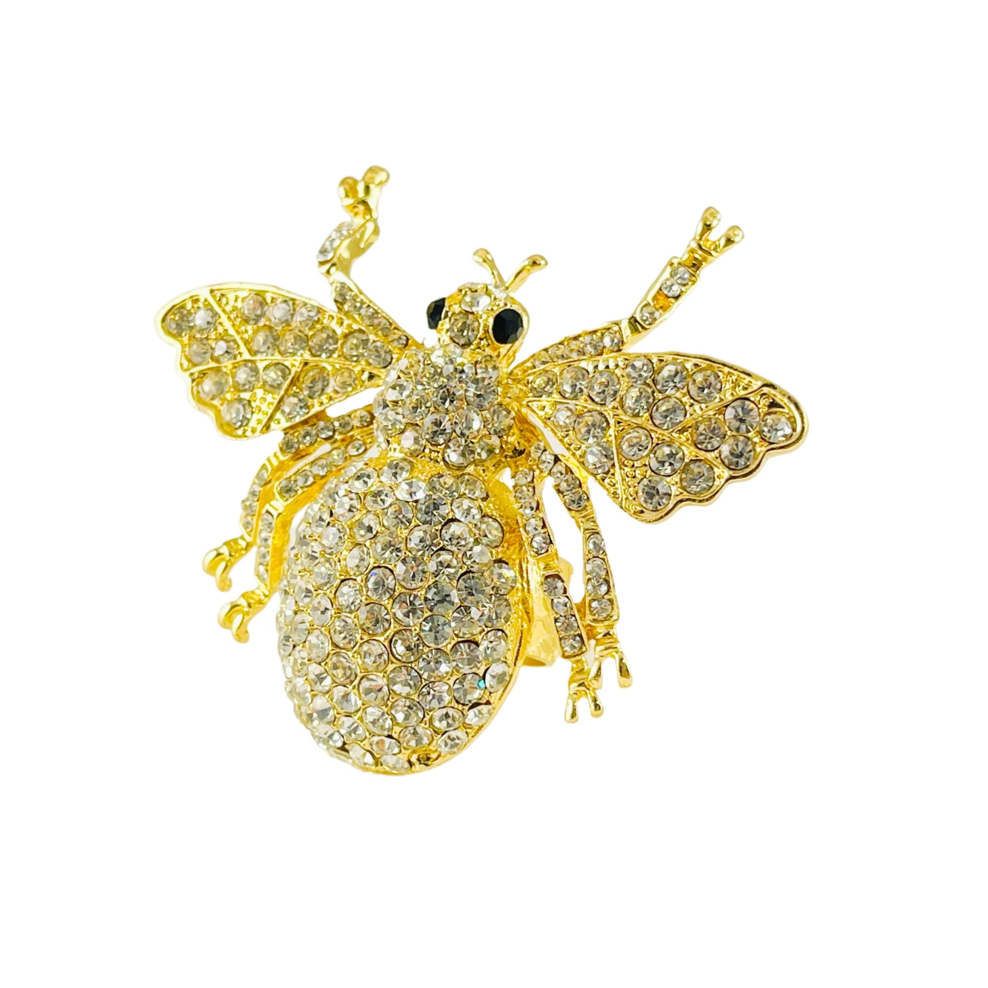 MizDragonfly Jewelry Abby Gold Rhinestone Bee Adjustable Ring