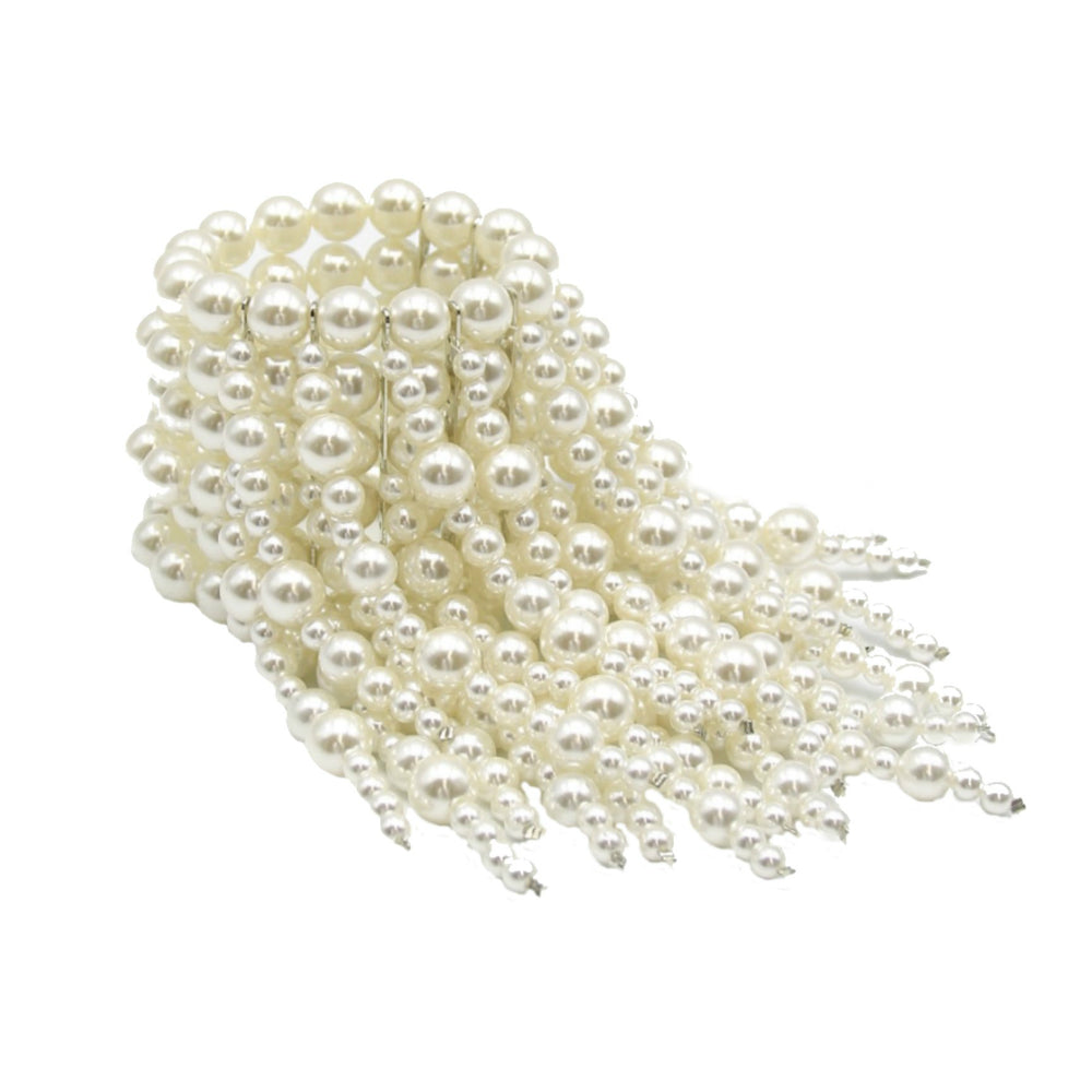 MizDragonfly Jewelry Aqua Pearl Waterfall White Fringe Bracelet