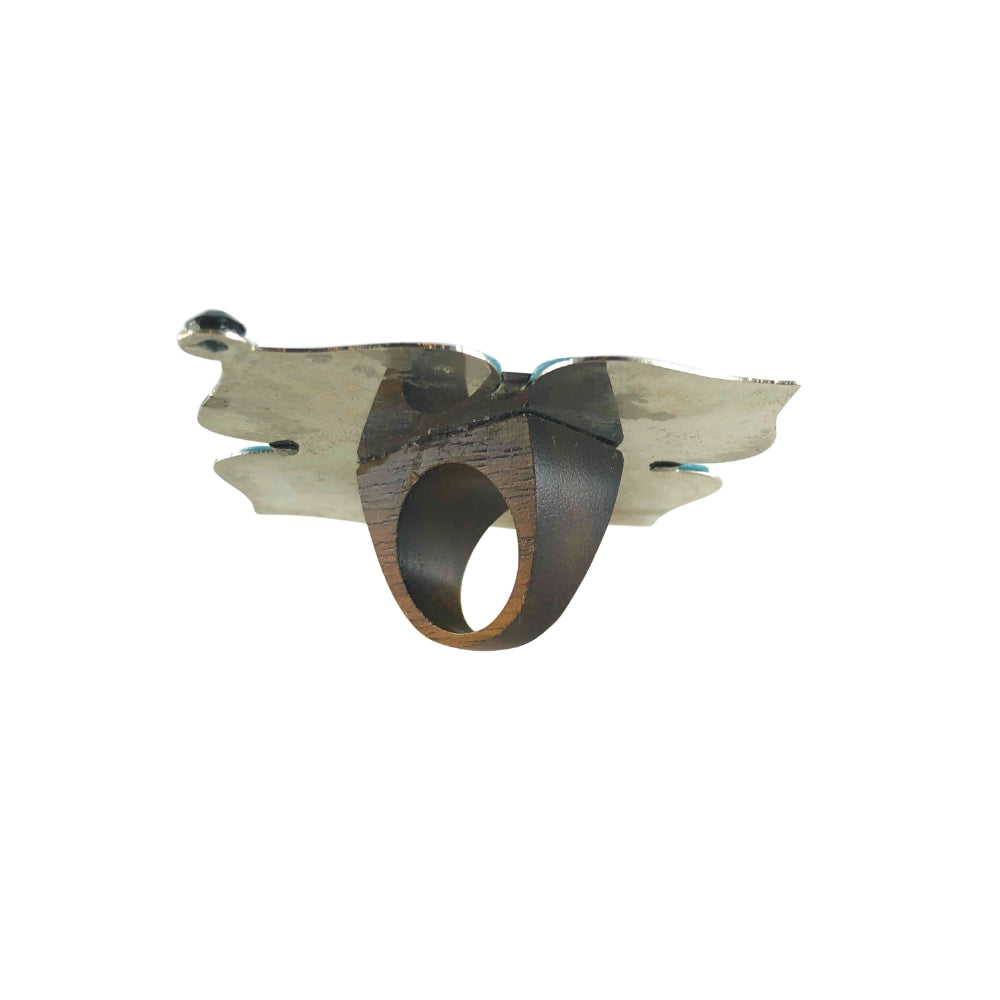 MizDragonfly Jewelry Blue Maria Religious Chunky Wood Ring Back