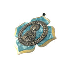 MizDragonfly Jewelry Blue Maria Religious Chunky Wood Ring Left