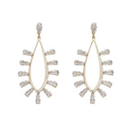 MizDragonfly Jewelry Cosmic Gold-Rhinestone Baguette Dangle Stud Earrings