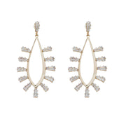 MizDragonfly Jewelry Cosmic Gold-Rhinestone Baguette Dangle Stud Earrings