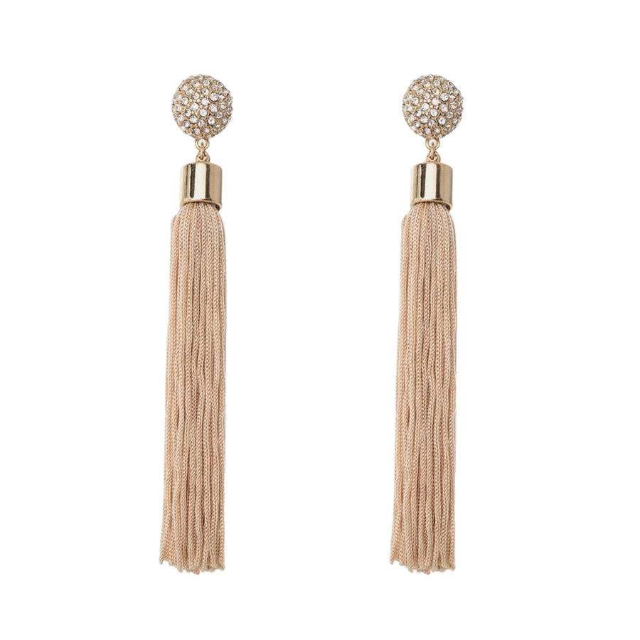 MIzDragonfly Jewelry Meteor Rhinestone Cream Tassel Stud Earrings