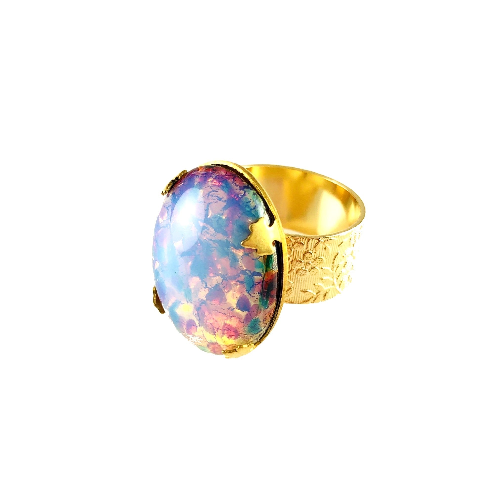 MizDragonfly Jewelry Oval Opal Floral Ring Side