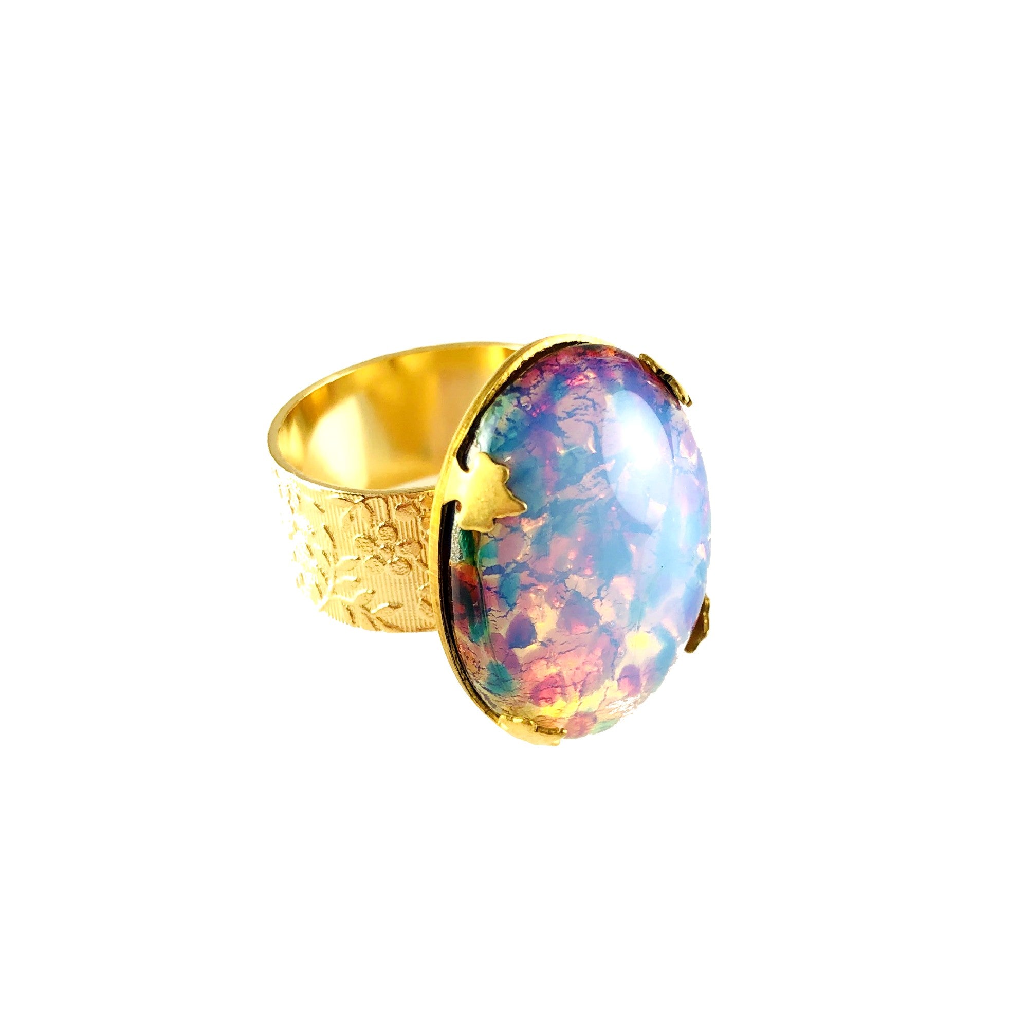 MizDragonfly Jewelry Oval Opal Floral Ring