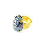 MizDragonfly Jewelry Scarab Charm Floral Gold Ring Angle