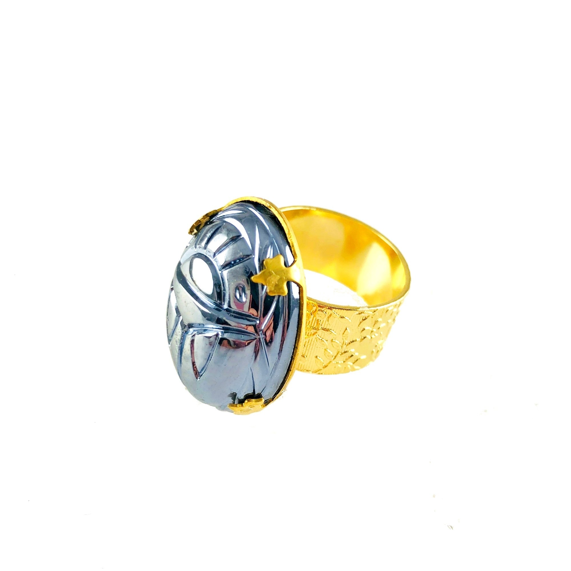 MizDragonfly Jewelry Scarab Charm Floral Gold Ring Angle