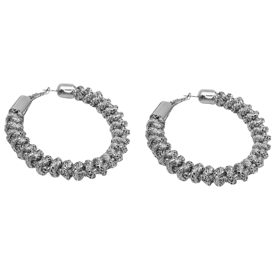 Orbit Metallic Rope Mesh Hoop Statement Earrings - Silver