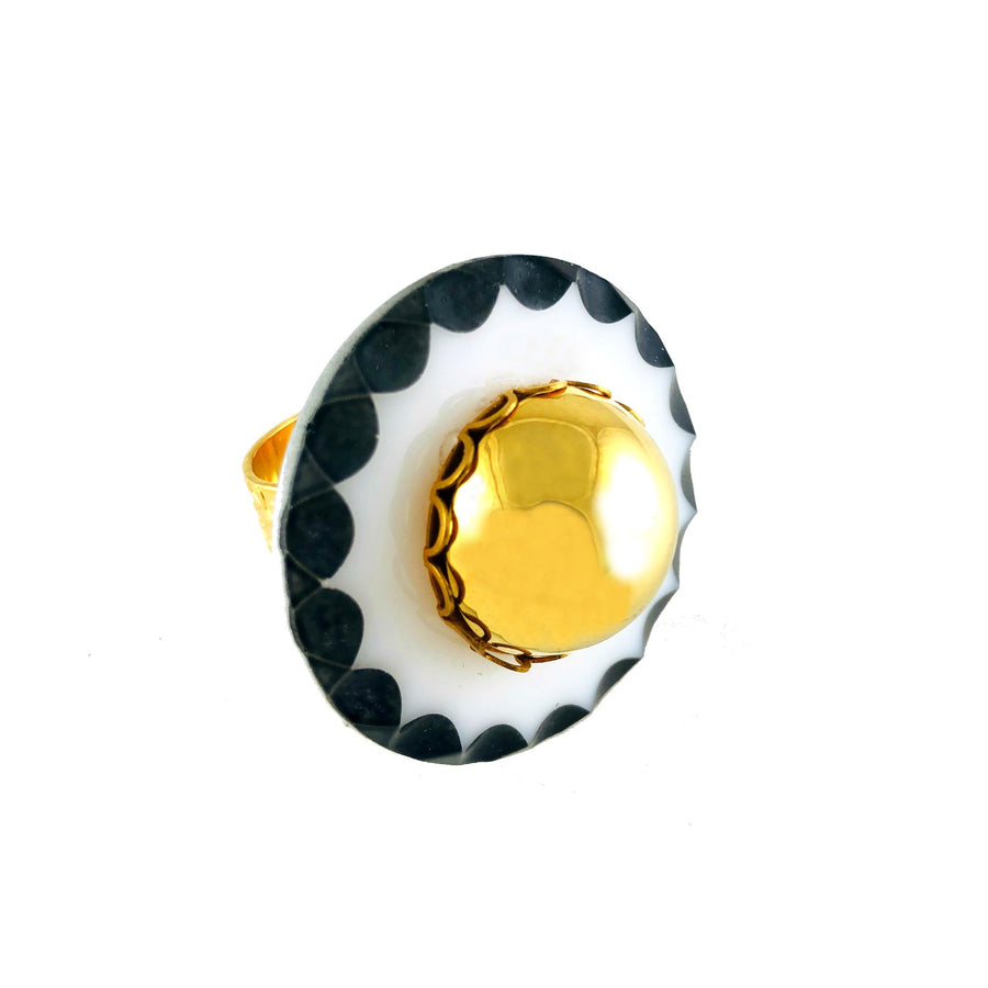 MizDragonfly Jewelry Sonar Vintage Black White Gold Ring