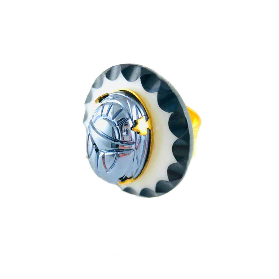 MizDragonfly Jewelry Vintage Hematite Scarab Charm Adjustable Ring Angle