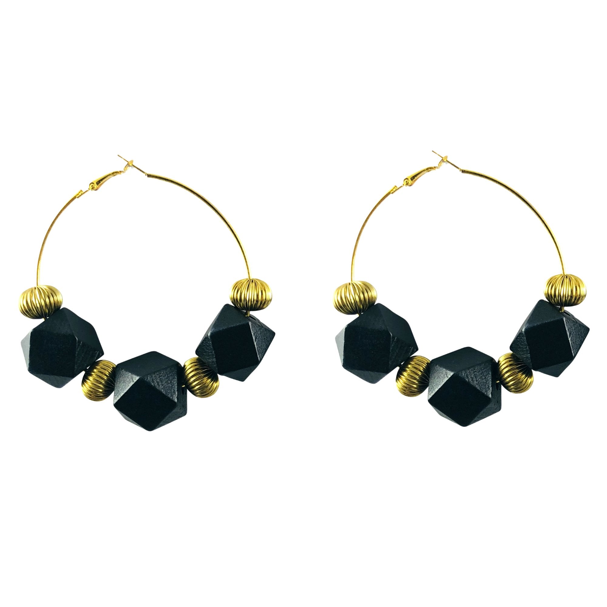 MizDragonfly Jewelry Vintage Black Geometric Cube Gold Hoops Earrings Gallery