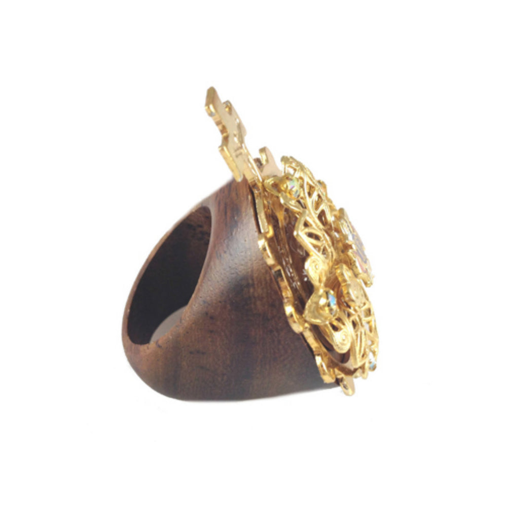 MizDragonfly Vintage Faith Wood Ring Right Angle