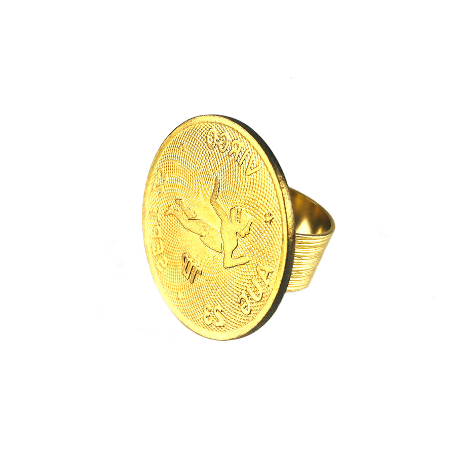 MizDragonfly Jewelry Vintage Virgo Coin Adjustable Gold Ring Angle