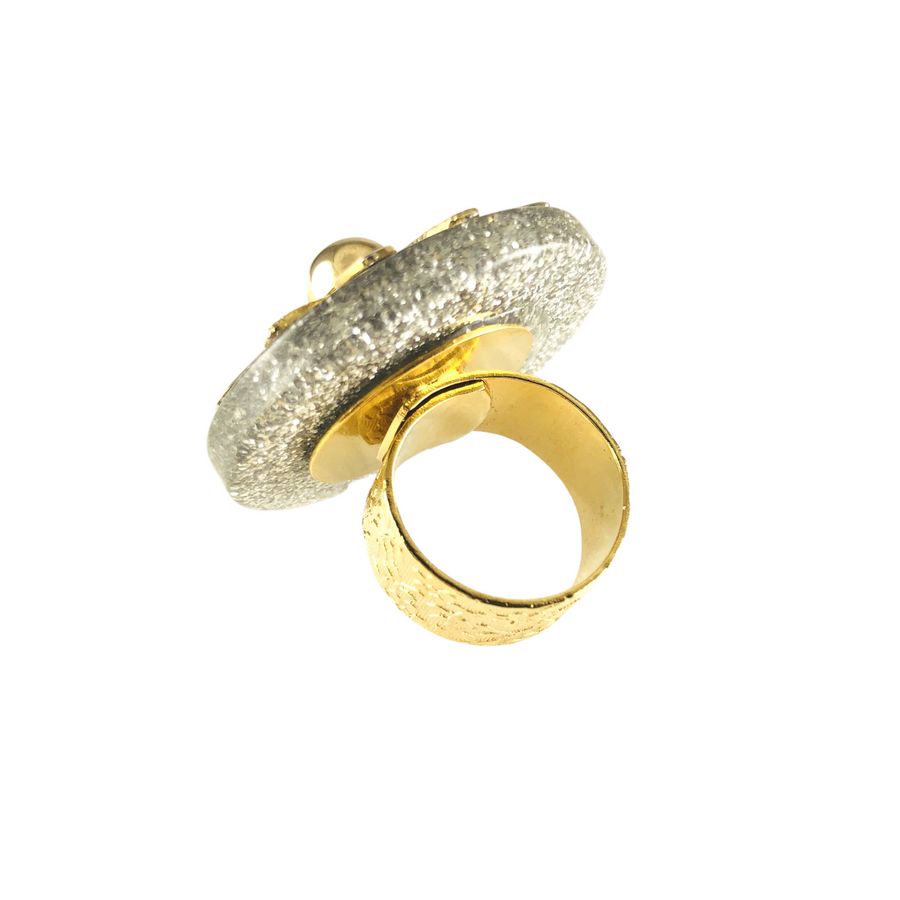 MizDragonfly Jewlery Vintage Golden Silver Flower Disk Ring Back