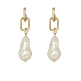 Babylone Cream Faux Pearl Rectangular Gold Link Drop Earrings