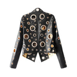 Hex Black Gold Metallic Eyelet Faux Leather Jacket