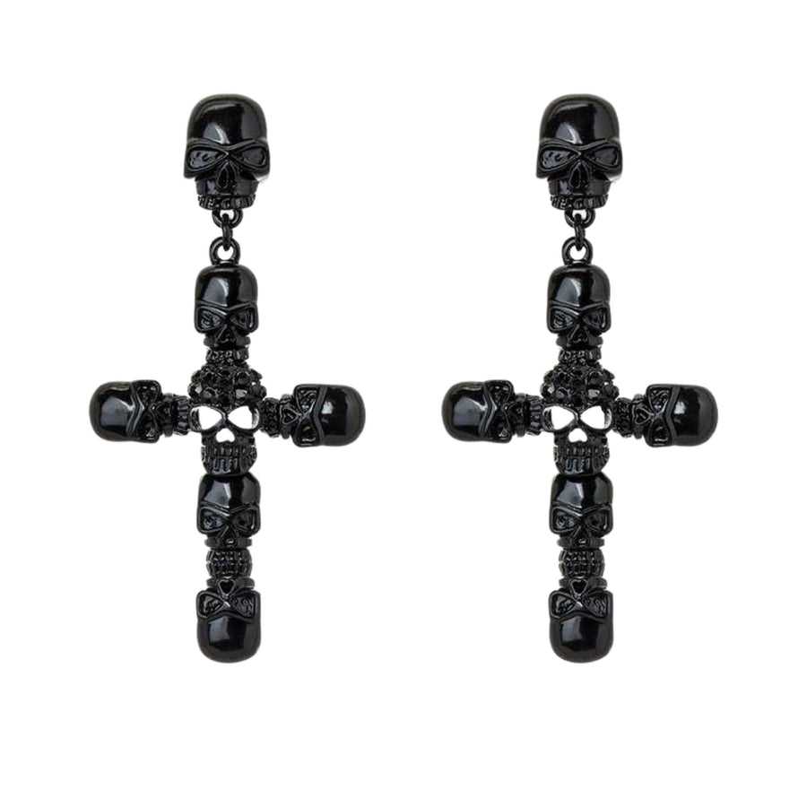 Belzebut Skull Cross Multi Rhinestone Drop Earrings