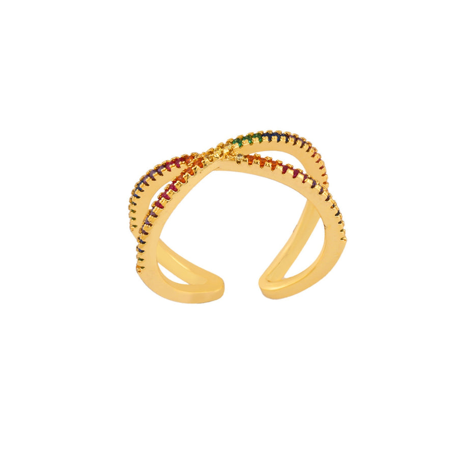 Declaration Multi Colour Crystal Geometric Gold Ring