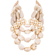 Divine Cream Stone Pearls Rhinestones Multi-Row Statement Necklace