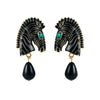 Equine Black Zebra Green Rhinestone Stud Earrings